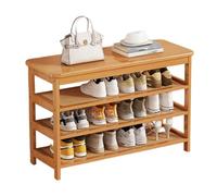 Banc à chaussures à 4 niveaux avec espace de rangement, cadre en bois massif et étagère en rotin, gain de place, pour porche et salon, 85 cm de hauteur