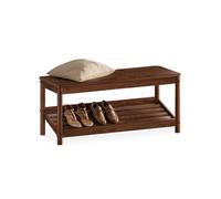 IDIMEX Banc à Chaussures APOANA pour Entrée L 110 cm en Bois Massif Coloris Châtaignier pour 5 à 6 Paires de Chaussures avec 1 Étagère, Meuble à Chaussures avec Assise