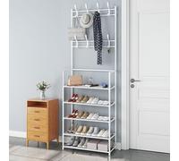 Banc à chaussures autoportant avec crochets et étagère Nizer - Rangement d'entrée pour vêtements, chaussures et sacs - Assemblage facile et décoration d'intérieur élégante