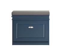 Banc à chaussures avec 1 abattant et 1 tiroir effet bois bleu