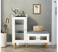 Banc à Chaussures avec Abattant et Assise, Armoire à Chaussures avec Tabouret et Compartiment, Moderne Meuble à Chaussures, Meuble d'entrée Rangement pour Entrée, Salon, 100 x 30 x 69.5 cm (A-Blanc)