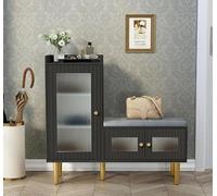 Banc à Chaussures avec Abattant et Assise, Armoire à Chaussures avec Tabouret et Compartiment, Moderne Meuble à Chaussures, Meuble d'entrée Rangement pour Entrée, Salon, 100 x 30 x 69.5 cm (A-Noir)