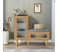 Banc à Chaussures avec Abattant et Assise, Armoire à Chaussures avec Tabouret et Compartiment, Moderne Meuble à Chaussures, Meuble d'entrée Rangement pour Entrée, Salon, 100 x 30 x 69.5 cm (A-Naturel)