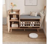 Banc à Chaussures avec Abattant et Assise, Armoire à Chaussures avec Tabouret et Compartiment, Moderne Meuble à Chaussures, Meuble d'entrée Rangement pour Entrée, Salon, 100 x 30 x 69.5 cm