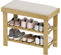 Banc à chaussures avec assise, banc en bambou avec espace de rangement, étagère à chaussures avec 2 compartiments ouverts, banc, banquette, banc de vestiaire pour le salon, l'entrée, 60 x 29 x 49 cm b