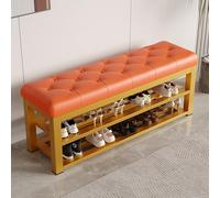 Banc à chaussures avec cadre en métal avec siège en cuir synthétique, rangement pour entrée, chambre, couloir, salon - Doré élégant 1,70 m