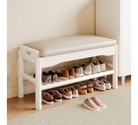 Banc à chaussures avec coussin en bois massif à 2 niveaux de rangement pour entrée, idéal pour couloir ou salon, finition marron foncé