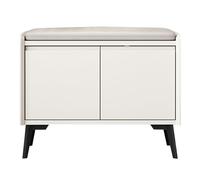 Banc à chaussures avec coussin et portes, banc de rangement multifonctionnel avec poignées cachées, bancs rembourrés aux coins arrondis pour entrée, salon, chambre à coucher