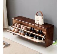Banc à chaussures avec étagère à chaussures cachée - Organiseur de rangement en bois massif sculpté à la main pour entrée - Design rustique, pas de montage nécessaire