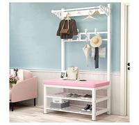 Banc à chaussures avec porte-manteau 16 crochets antidérapants 2 étagères Noir 100 x 33 x 17 cm Idéal pour chambre à coucher, couloir, salon Solutions de rangement