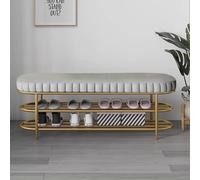 Banc à chaussures avec rangement, banc d'entrée rembourré, étagère en métal doré pour les petits espaces, extrémité de lit moderne, parfait pour l'organisation de la chambre à coucher et du couloir