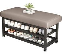 Banc à chaussures avec siège, étagère à chaussures industrielle avec rangement à 2 niveaux, étagère à chaussures en métal noir, structure en acier, organiseur à chaussures pour entrée grey,100x31x49cm