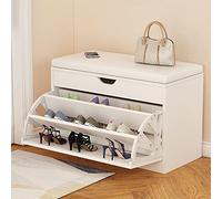 Banc à chaussures avec siège rembourré, étagère à chaussures réglable avec tiroir rabattable, solution de rangement élégante pour couloir et chambre à coucher, charnières fermées de 60 cm et design
