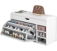 Banc à chaussures avec tiroir à coussin - Étagère à chaussures élégante à rabat avec étagère de rangement cachée - Meuble à chaussures multifonction pour salon, couloir, chambre à coucher - Solution