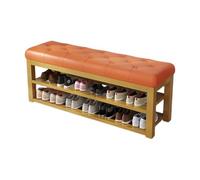 Banc à chaussures Banc à chaussures avec siège rembourré Banc à chaussures for entrée, long banc avec cadre en acier au carbone en métal, espace de rangement à double couche, adapté au couloir d'entré