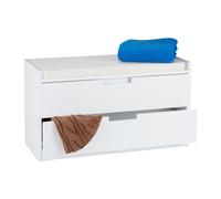 banc de rangement banc à chaussures, commode rangement, banquette 2 tiroirs, meuble entrée, couloir, hlp 45 x 80 x 36 cm, blanc