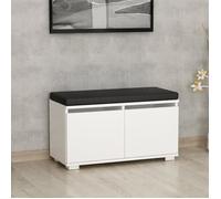 [en.casa] Banc à Chaussures avec 2 Portes Range-Chaussures à 4 Niveaux Meuble de Rangement pour Entrée Panneau de Particules Textile 42 x 80 x 35 cm Blanc Noir