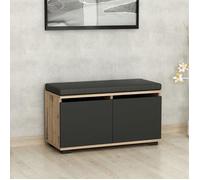 [en.casa] Banc à Chaussures Brande avec 2 Portes Effet Chêne Noir | meuble de rangement, pour l'entré, coussin confortable, structure stable