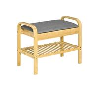 HOMCOM Banc à Chaussures avec Coussin d'assise, Meuble à Chaussures, Rangement caché, étagère à Lattes en Bambou, pour Salon, entrée, Chambre, 60 x 33 x 50, Naturel