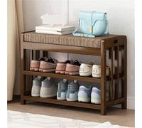 Banc à chaussures compact en bambou - Chaussures à 2 niveaux avec coussin pour entrée - Solution de rangement élégante pour les petits espaces - Design simple et fonctionnel