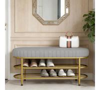 Banc à chaussures de qualité supérieure avec coussin en tissu technique anti-rayures, banc de rangement en métal à 3 niveaux for entrée, couloir, salon, chambre à coucher, vestiaire(Grey,60cm)