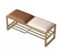 Banc à chaussures d'entrée avec cadre en métal doré avec siège rembourré, ottoman élégant pour chambre à coucher, vestiaire, salon - Solution de rangement parfaite pour chaussures et objets essentiels