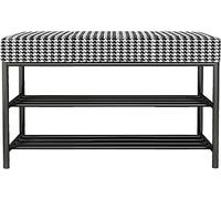 Banc à chaussures d'entrée avec étagère de rangement à 2 niveaux antidérapants et coussinets rembourrés, tissu en coton élégant pied-de-poule, parfait pour la chambre à coucher et le couloir