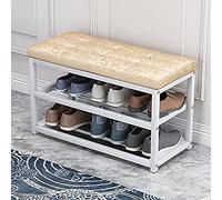 Banc à Chaussures d'entrée avec Rangement, Banc d'entrée avec Coussin et étagère en métal, Organiseur de Chaussures, 90 x 45 x 30 cm, Similicuir