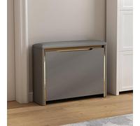 Banc à chaussures d'entrée avec rangement, étagère à chaussures en bois avec tiroir rabattable, siège rembourré pour couloir, salon, porche - Gris foncé, 80 x 17 x 47,5 cm