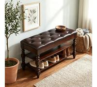 Banc à chaussures d'entrée avec siège rembourré et espace de rangement caché, design rétro avec pieds en bois massif, facile à assembler pour les entrées, couloirs, placards