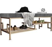 Banc à chaussures d'entrée avec siège souple et support de rangement en métal, coussinets antidérapants, solution de rangement élégante pour le salon et le couloir