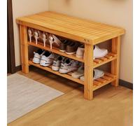 Banc à chaussures d'entrée, banc avec étagère à chaussures, espace de rangement à 2 niveaux, gain de place, pratique et peu encombrant, adapté à l'entrée, au couloir, au salon, à la chambre(Wood color