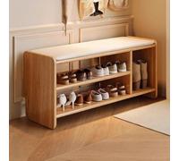 Banc à chaussures d'entrée en bois avec rangement 80 cm pour porte d'entrée, couloir, salon et salle à manger, design élégant en rondins, siège fonctionnel et solution de rangement
