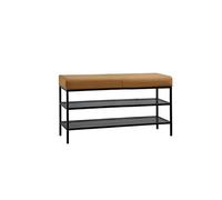 Banc à chaussures d'entrée - Étagère à chaussures en métal avec ceinture rembourrée - Banc à chaussures à 2 niveaux pour entrée, couloir, chambre à coucher, banc à chaussures extérieur (B, 90 cm)