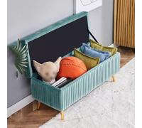 Banc à chaussures d'entrée moderne avec boutons de rangement capitonnés, ottomane capitonnée, repose-pieds cyan, pour salon et chambre à coucher, design rectangulaire élégant (60 cm)