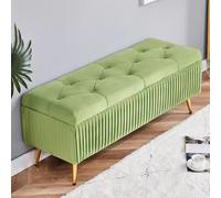 Banc à chaussures d'entrée moderne avec boutons touffetés - Ottomane de rangement pour salon et chambre à coucher - Repose-pieds rectangulaire vert citron - 60 cm au bout du lit