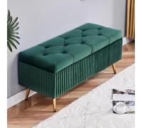 Banc à chaussures d'entrée moderne avec ottoman de rangement touffeté à boutons vert foncé, repose-pieds rembourré pour salon, chambre à coucher, extrémité rectangulaire du lit, 40 cm