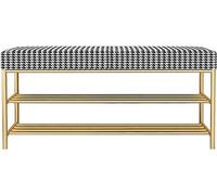 Banc à chaussures d'entrée pied-de-poule à 2 niveaux avec pieds antidérapants et coussin rembourré, organiseur élégant pour chaussures et accessoires, tissu en coton brocart durable