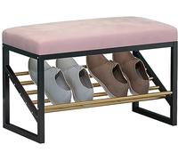 Banc à chaussures d'entrée rose avec coussinets antidérapants et étagère en métal élégant pour salon, couloir et entrée Solution parfaite pour l'extrémité du lit