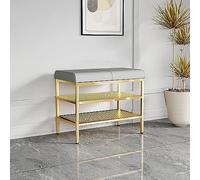 Banc à chaussures d'entrée, siège de rangement à 2 niveaux avec cadre en métal, tabouret à chaussures léger de luxe, parfait pour chambre à coucher ou couloir, étagère à chaussures élégante.