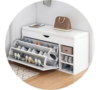 Banc à chaussures d'entrée vintage avec coussin en cuir, tabouret de rangement en forme de seau pour bout de lit, chaussures blanches élégantes 80 x 34 cm
