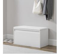 [en.casa] Banc à Chaussures Design avec Tiroir Meuble d'Entrée avec Siège Rembourré Range-Chaussures Stylé pour 3 Paires Panneau de Particules PU 80 x 39 x 45 cm Blanc