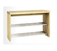 HAKU Banc à Chaussures, Chrome et placage en chêne véritable, étagère à Chaussures avec Assise, Banc d'entrée, MDF, métal, Panneau alvéolaire - Dimensions : L 81 x H 55 x P 30 cm Style : Moderne