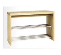 HAKU Banc à Chaussures, Chrome et placage en chêne véritable, étagère à Chaussures avec Assise, Banc d'entrée, MDF, métal, Panneau alvéolaire - Dimensions : L 81 x H 55 x P 30 cm Style : Moderne
