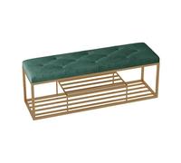 Banc à chaussures élégant en velours avec coussin et espace de rangement Cadre en métal doré Meuble d'entrée et de couloir Vert 80 x 30 x 40 cm Parfait pour le salon et la chambre à coucher