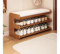 Banc à chaussures en bambou à 3 niveaux avec coussin, banc de rangement rembourré rustique pour porte d'entrée, chambre à coucher, salon, couloir (blanc, largeur 80 cm)