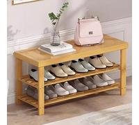 Banc à chaussures en bambou à 3 niveaux pour entrée - Petit organiseur de chaussures élégant en bois pour porte d'entrée, couloir, vestiaire, décoration d'intérieur peu encombrante
