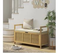 Banc à Chaussures en Bambou avec Couvercle Abattant et Rangement, Banc d’Entrée Pratique avec Étagère, 100 x 40 x 60 cm