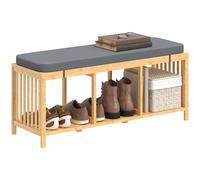 Banc à chaussures en bambou HOMCOM avec siège pour deux personnes, banc à chaussures moderne de 102 cm avec étagère ouverte pour entrée, couloir ou chambre à coucher, finition bois naturel