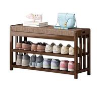 Banc à chaussures en bois avec assise rembourrée en coton et lin, solution de rangement élégante, grande capacité pour entrée et salon (60 cm)